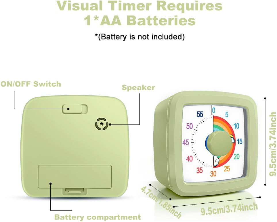 Green Visual Timer 60 Minute Countdown Timer Desk Timer Kids Time Management Tools with Quiet Operation Pomodoro Timer for Home Kitchen Classroom