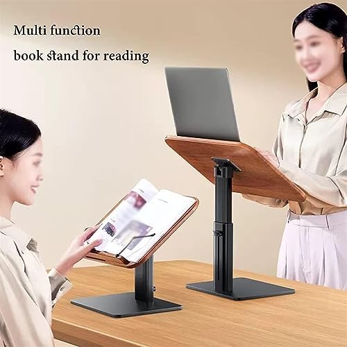 Adjustable Book Stand - Hands-Free Upright Wooden Cookbook Holder | Height & Angle Adjustable Book Rest for Desktop Reading | Book Stand Height Adjustable (Brown) (Brown)