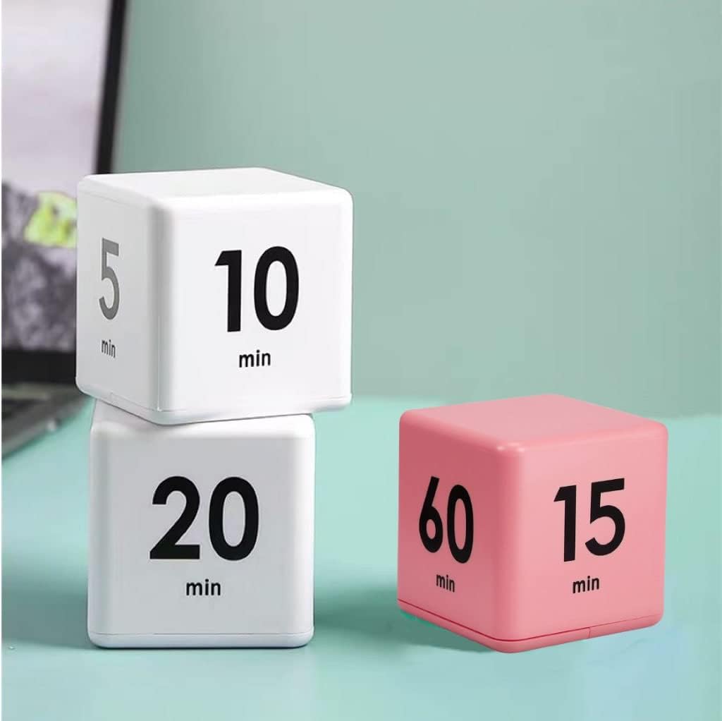 Feilifan Cube Timer, Productivity Flip Timer for Classroom Study Kitchen Workout Kids ADHD Countdown 15-20-30-60 Minute Preset, Pink