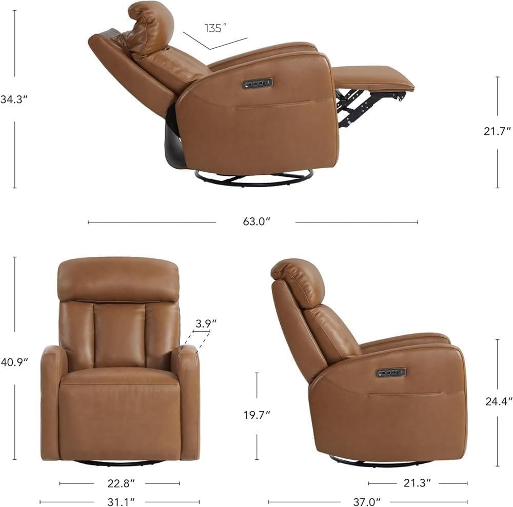 Power Recliner Chair with Swivel and Adjustable Headrest Ergonomic Plush Single Sofa for Living Room Home Theater Lounge Office and Adult Comfort Seating