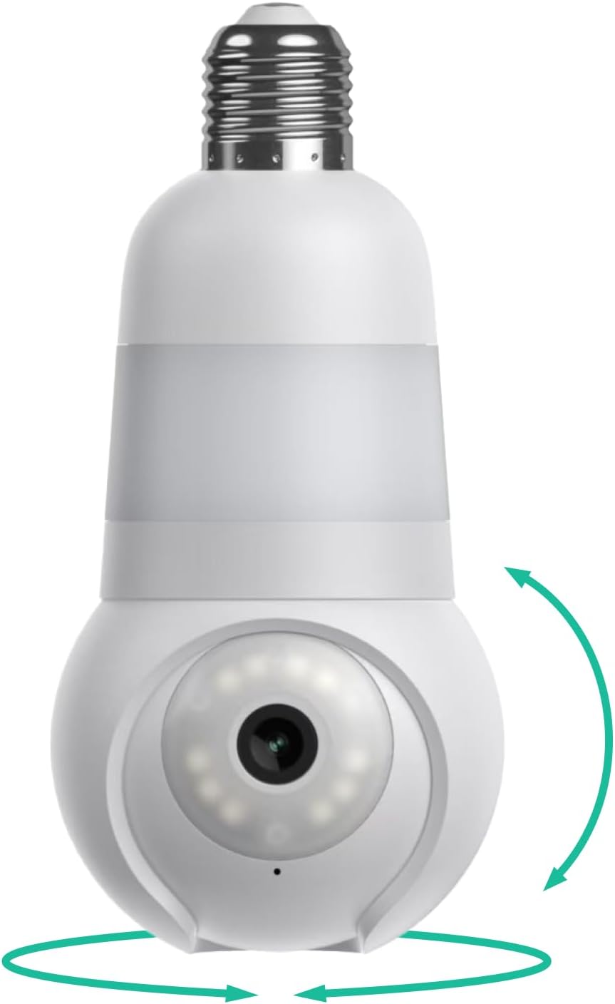 Luna Light Bulb Security Cameras Wireless Outdoor Indoor, 360° Pan Tilt, Color Night Vision, LED Bulb & Spotlight, 2.4GHz 5GHz Wi-Fi 6, Porch Light Cameras for Home Security (2026 Upgrade Version)
