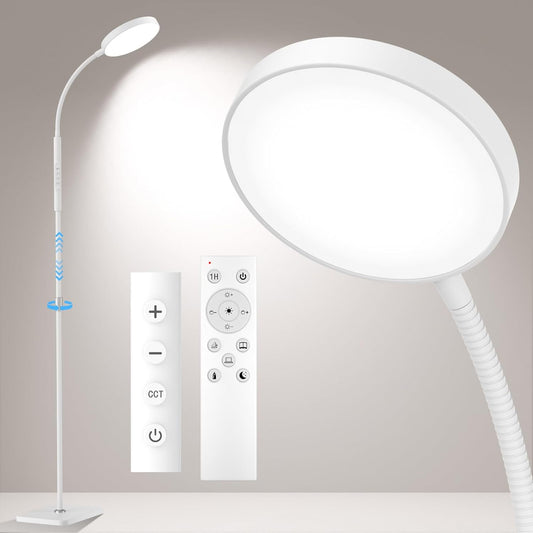 Floor Lamp, Adjustable Height Floor Lamps for Living Room Bedroom, 252 LED Super Bright Standing Lamp Remote Control, Dimmable Gooseneck Tall Stand Reading Lamp Light for Office Craft, White