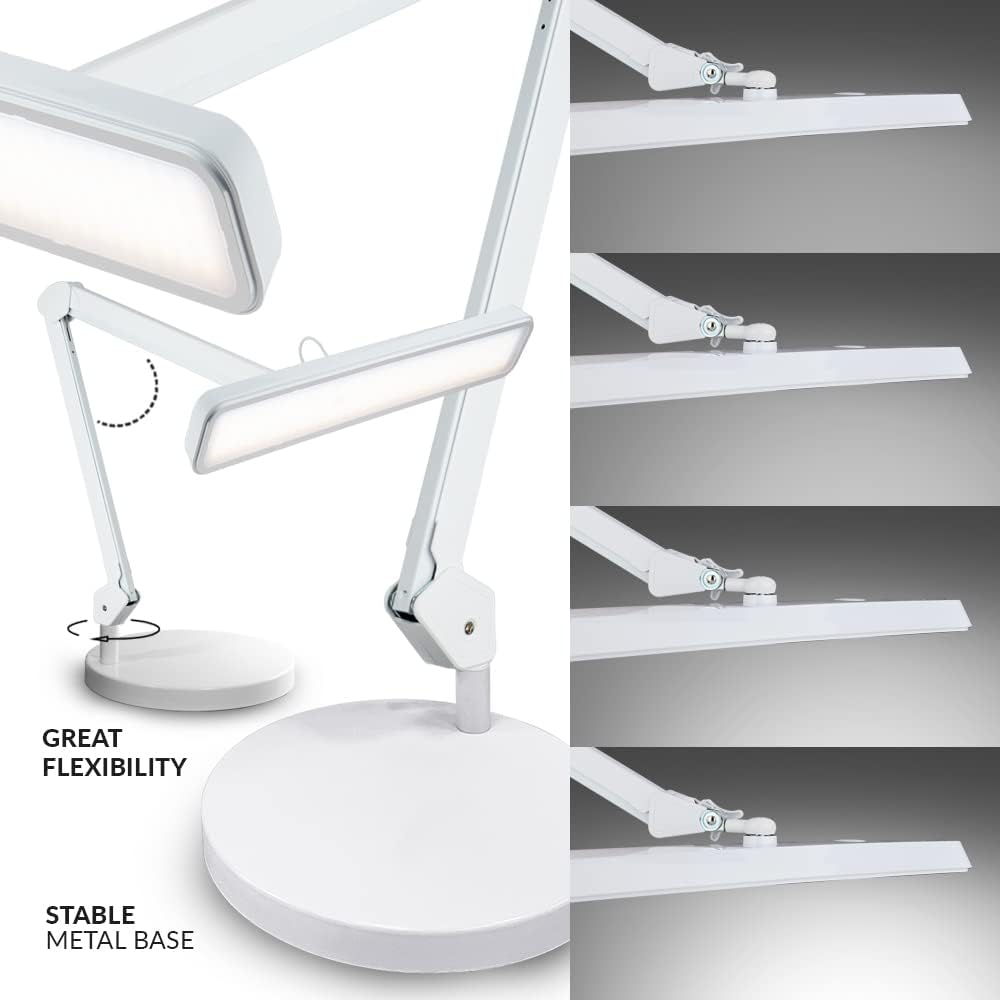 Neatfi XL 2,500 Lumens 30W LED Task Lamp – 22” Wide Shade | 324 SMD LEDs | 5 Light Modes | 3000K–6000K | Dimmable | Eye-Caring Desk Light for Home, Office (CCT with Base, White)