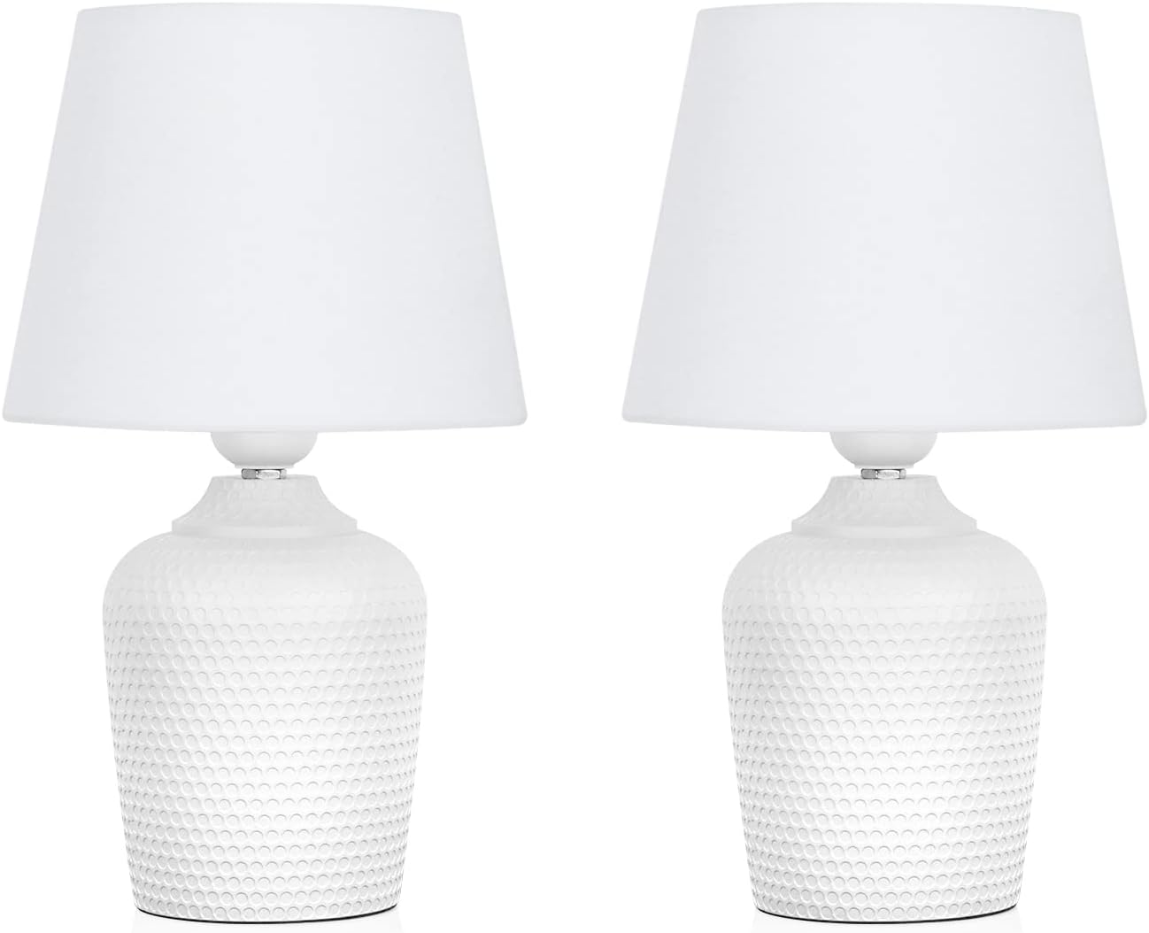 Sucolite Small 11.8" Table Lamps Set of 2, Bedside Nightstand Lamps for Bedroom Kid’s Room, Cute Desk Lamps with Studded Texture Base for Reading Nursery Living Room Office, White
