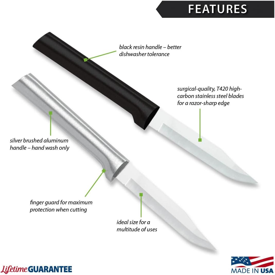 Rada Cutlery Regular Paring Knife (R101), 3.25" Stainless Steel Blade, Silver Handle, Pack of 2