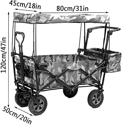 Outdoor Folding Utility Wagon Garden Cart with Roof Heavy Duty Handcart Collapsible Portable Festival Camping Transport Cart Bearing 100 / 220lbs (Color : Style 2)