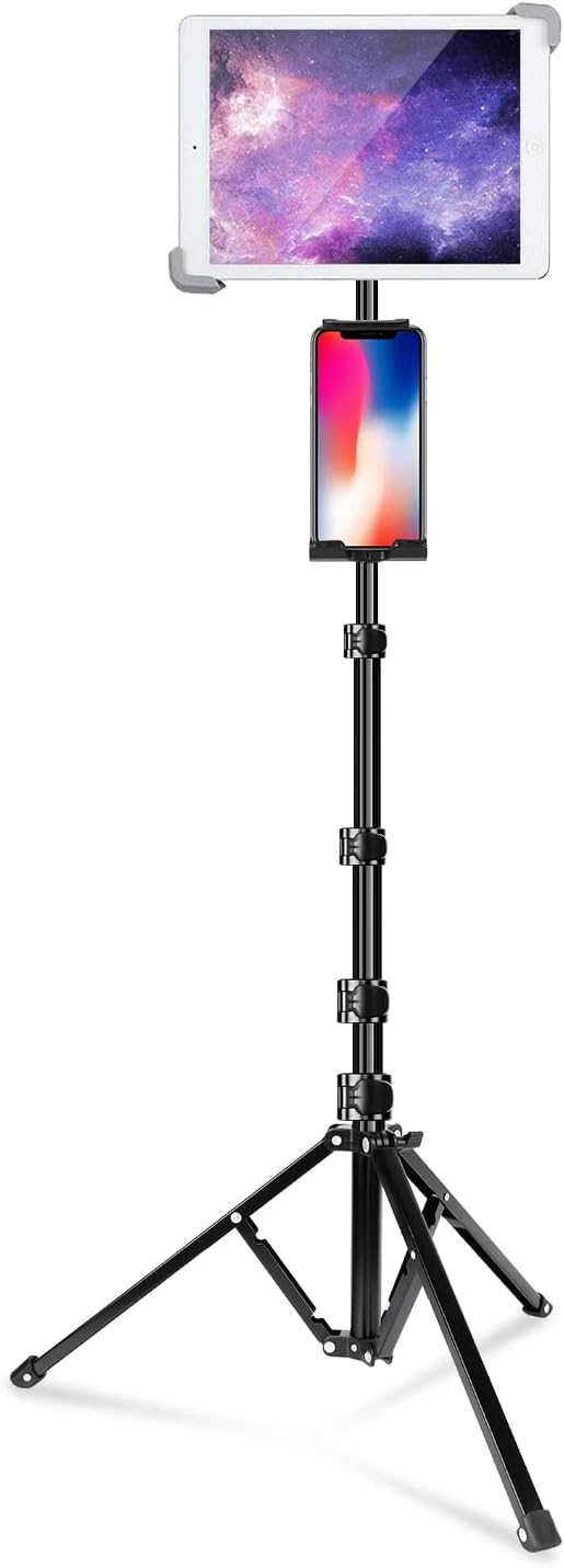 elitehood iPad Tripod Stand, 65-inch Height Adjustable iPad Stand Holder, 360° Rotating Tablet Tripod for Music, Compatible with iPad Pro 13 12.9 11 Air and All 4-14.5 Inch Tablets