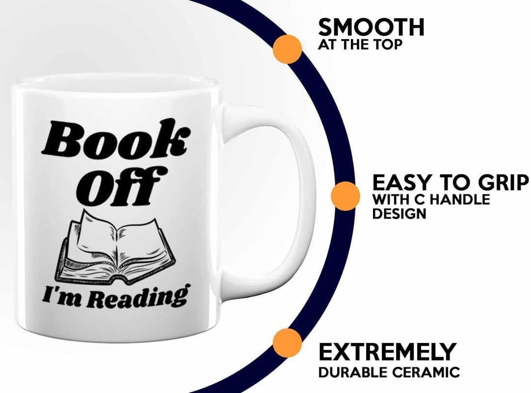 Reading Coffee Mug 11oz White - Book Off I'm Reading - Reader Gift Bookworm Owl Lover Cat Lover Book Lover Novelist Librarian Writer