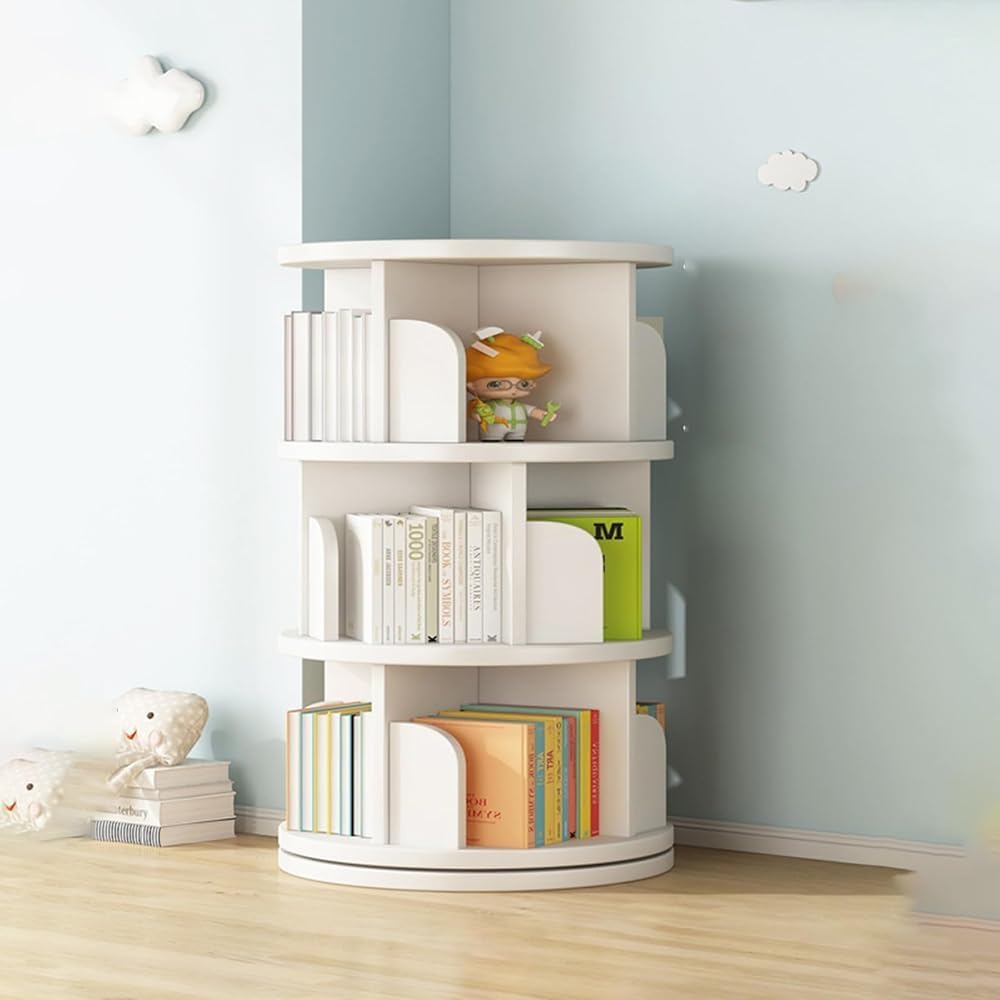 Rotating Bookshelf, Small Book Shelf for Small Spaces, 360 Rotating Bookshelf Storage Rack, Wood Narrow Book Shelf Organizer for Bedroom, Living Room Book Shelves(Size:3-Layer,Color:White) (White 3)