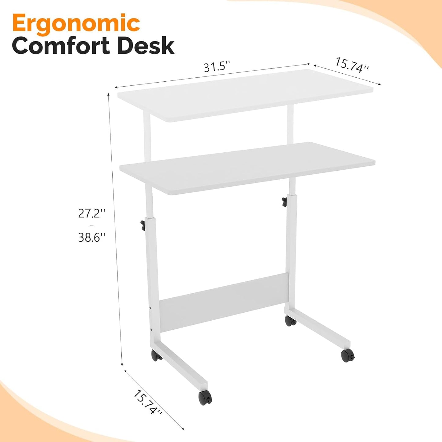 FCH Portable Computer Workstation, Standing Desk Adjustable Height, Small Computer Desk w/Rolling, Sit Stand Laptop Desk TV Tray for Bed Sofa Hospital Reading Eating, Rustic Brown, 23.6"