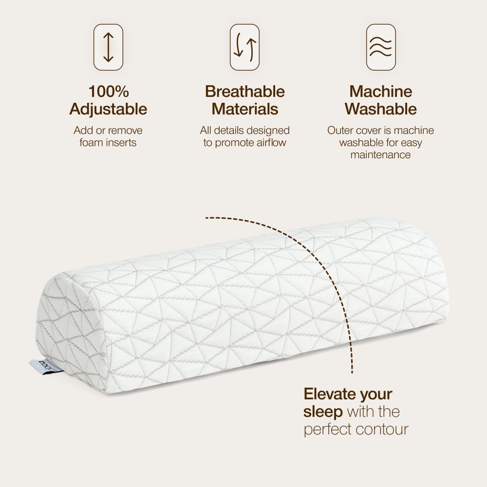 Coop Home Goods Four Position Adjustable Support Pillow, 21 x 8 Half-Moon Shape with Memory Foam Insert, Wedge Pillow for Knee, Leg, Neck, Lumbar and Pressure Points Support
