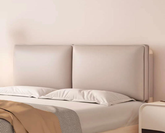 Solid Color Headboard Upholstered Oversized Bed Backrest,Faux Leather Headboard Cushion,Rectangle Removable Lumbar Support Pillow with Headboard Cover(Size:No headboard 59"/150cm,Color:Khaki)