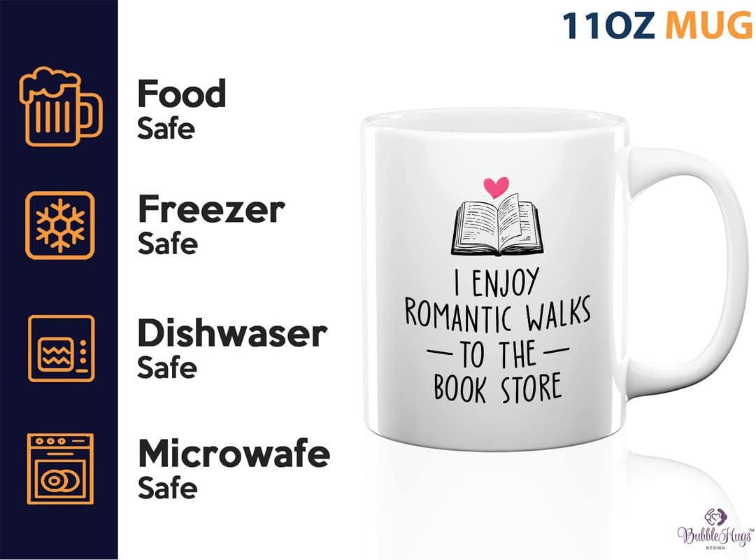 Reading Lover Coffee Mug 11oz White - I Enjoy Romantic Walks To The Book Store - Gift For Poets Bookish People Bibliophile Librarian Book Club Reader