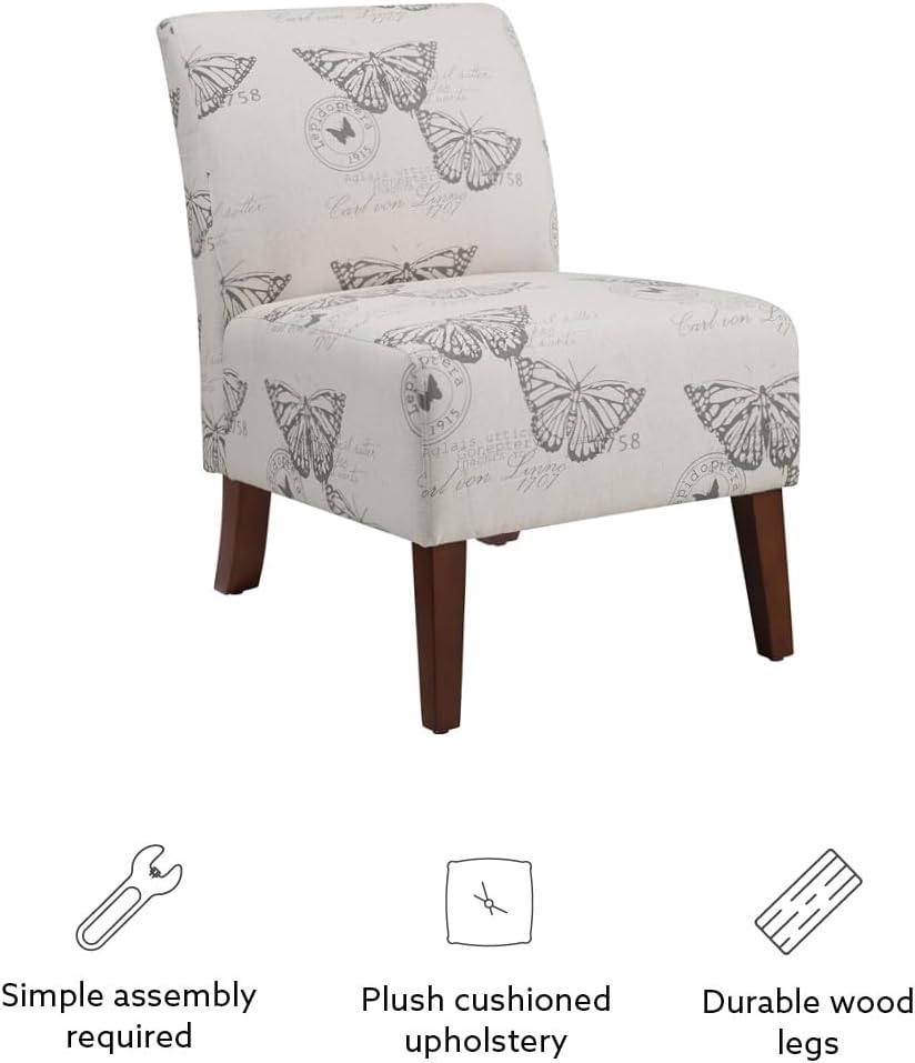 Linon Butterfly, Dark Espresso Linen Lily Chair, 21.5" W x 29.5" D x 31.5" H
