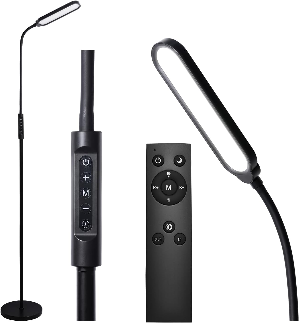 CRI95+ Floor Lamps for Living Room, 18W 3000LM Standing Lamp with 3 Color Temps, Gooseneck Adjustable Dimmable Lamp with Remote, Touch Control for Bedroom, Office, Tattoo Light