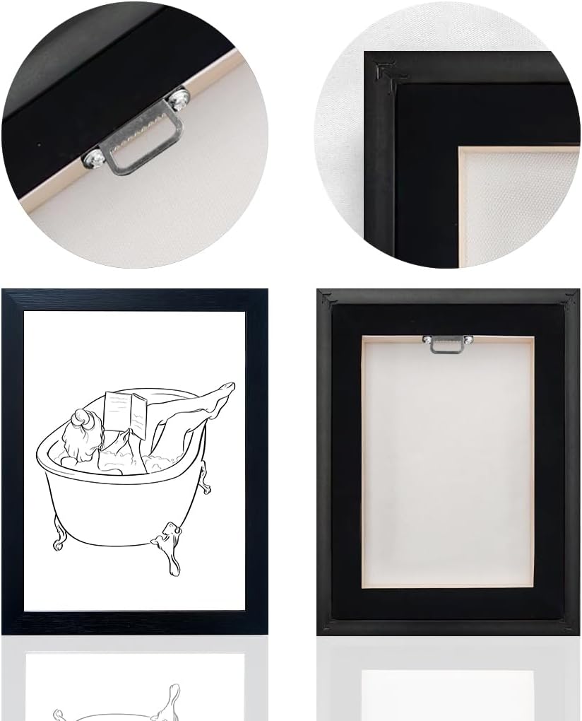 Black and White Bathroom Wall Art Reading Girl in Bathtub Minimalism Bathroom Decor Canvas Paintings Funny Modern Prints Pictures