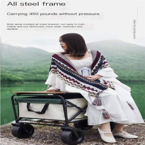 Portable Camping Cart,Outdoor Folding Beach Trolley Cart with Off Road Wheels for Camping and Picnics