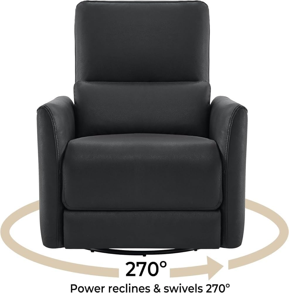 Black Power Swivel Rocker Recliner Chair with Lumbar Support, Easy Clean Leather Oversized Electric Armchair, Modern Home Theater Seating