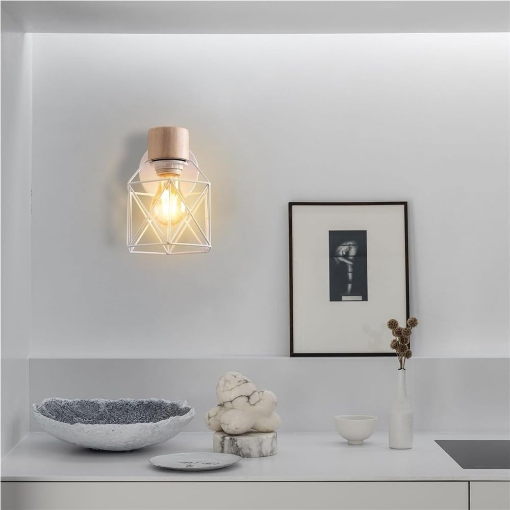 Farmhouse Wall Lamp with Iron Cage Shade E26/E27 Base for Bedroom Bedside Rustic Industrial Sconce Lighting Fixture Living Room Hallway(Gold)