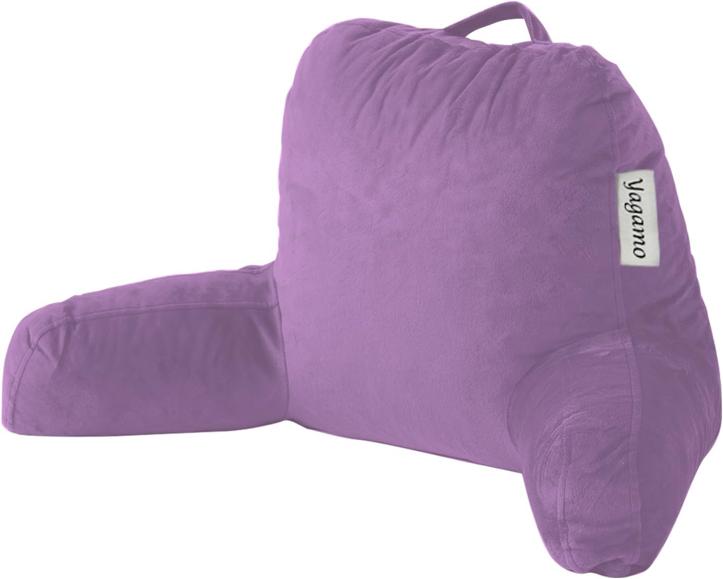 Large Reading Pillow for Bed Sitting Up, Adults and Teens Backrest with Arms, Velvet Back Support Pillow for Sitting on Bed, Sofa, and Couch, Dorm Essentials- Large, Purple