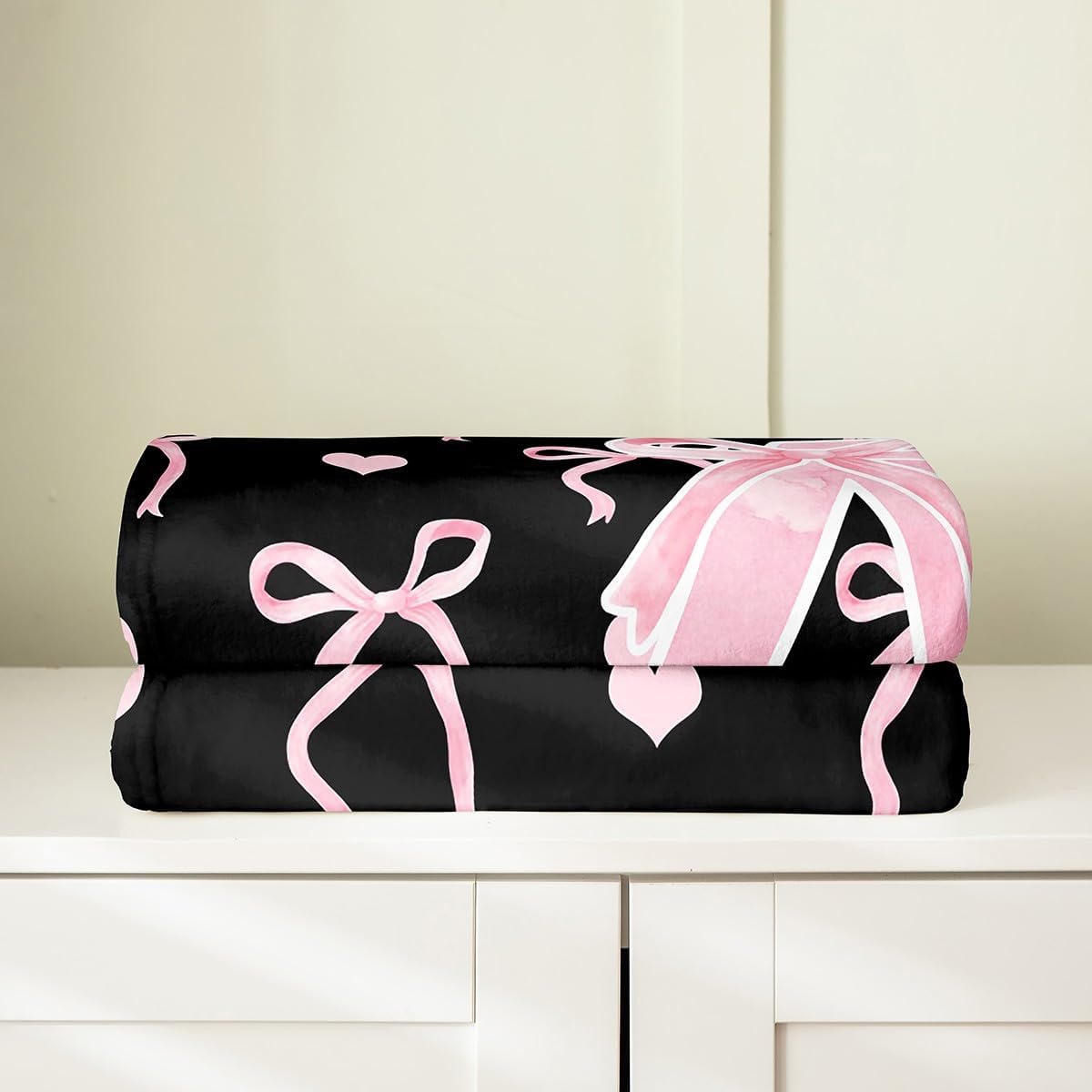 Erosebridal Initial Letter A Flannel Blanket Throw 50x60 Inch for Girls Black Pink Alphabet Fleece Blanket Ombre Ribbon Knot Kawaii Love Hearts Microfiber Bowknot Fuzzy Plush Throw