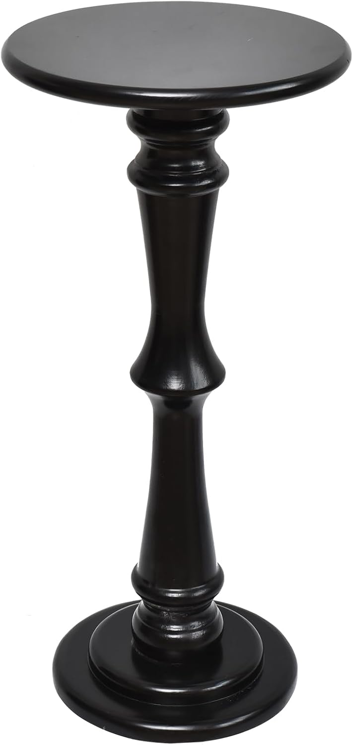 SwallowLiving Solid Wood Side Table - 12" Round Pedestal Drink Table for Small Spaces - Modern Black End Tables for Sofa Side & Narrow Nightstand - Elegant Tall Plant Stand & Accent Tables - 25" H
