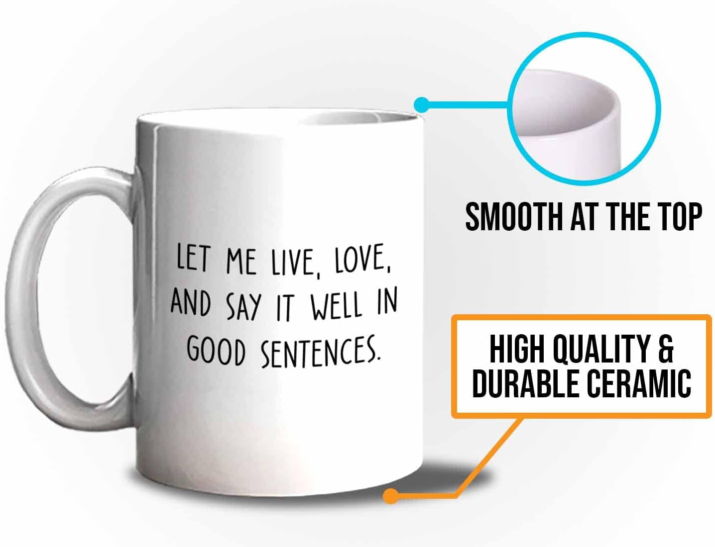 Bubble Hugs Writer Coffee Mug 11oz White - Let me lve, love, and say it well in good sentences. - Reading Book Lover for Bookworm Bibliophile Librarians Author Readers Bookish