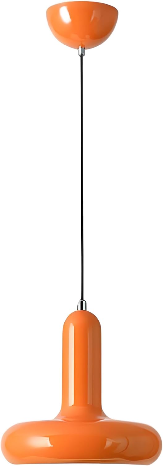 Modern Coloured Pendant Light with E26 Base and Adjustable Cable 150 cm, Metal Ceiling Lamp for Kitchen, Bedroom, Dining Room, Entryway or Cafeteria Minimalist Style (Orange)