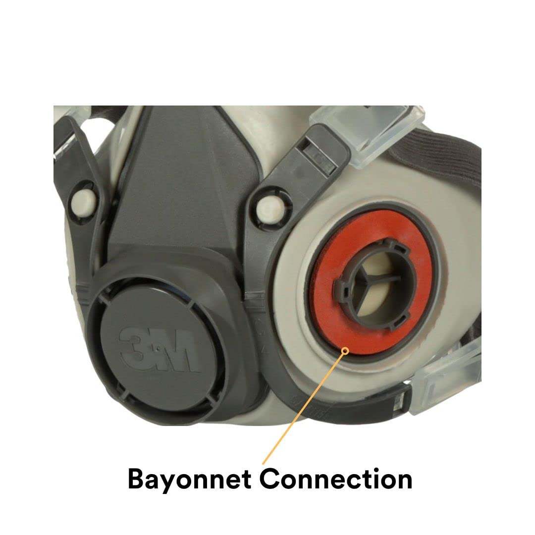3M Half Facepiece Reusable Respirator 6200, NIOSH, Four-Point Harness, Comfortable Fit, Dual Airline Supplied Air Compatible, Bayonet Connections, Painting, Sanding, Cleaning, Medium