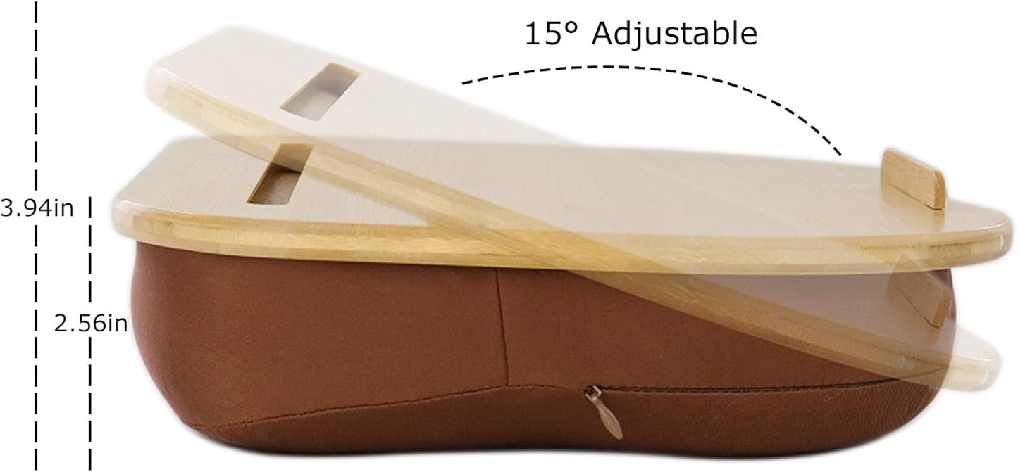 Lap Desk for Laptop with Cushion-Fits up to 15 inch, Bamboo Computer Laptop Stand with Phone Hoder, Anti-Slip Stopper