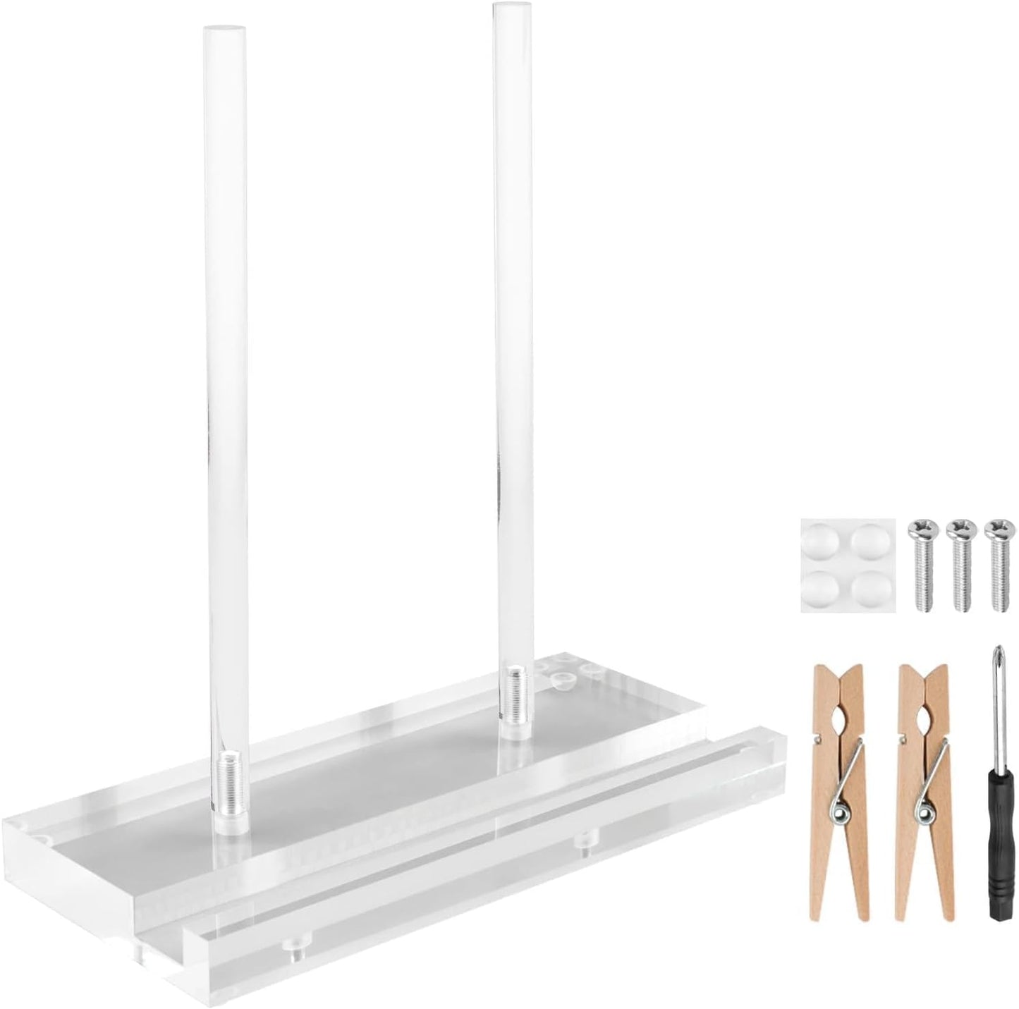 Acrylic Display Stand Set, Tabletop Book Art Display Holder Clear Easel Stand Artwork Storage Rack with Wood Mini Clips for Picture Frame Photo Decorative Plate Record Magazine(COLOR:Transparent)