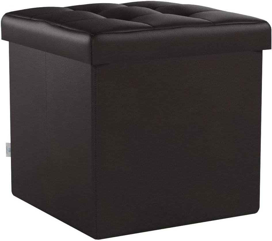 B FSOBEIIALEO Storage Ottoman Small Cube Foot Rest Seat Faux Leather, Brown 12.6"X12.6"X12.6" (2 Pack)