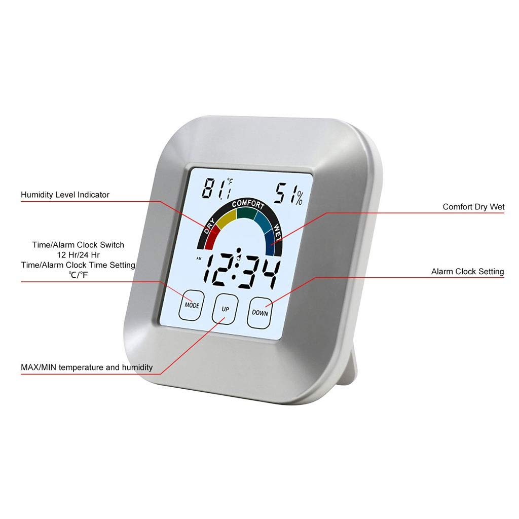 Digital Weather Hygrometer Indoor Thermometer, Temperature and Humidity Display with Comfort Indicator and LCD Backlit Touchscreen