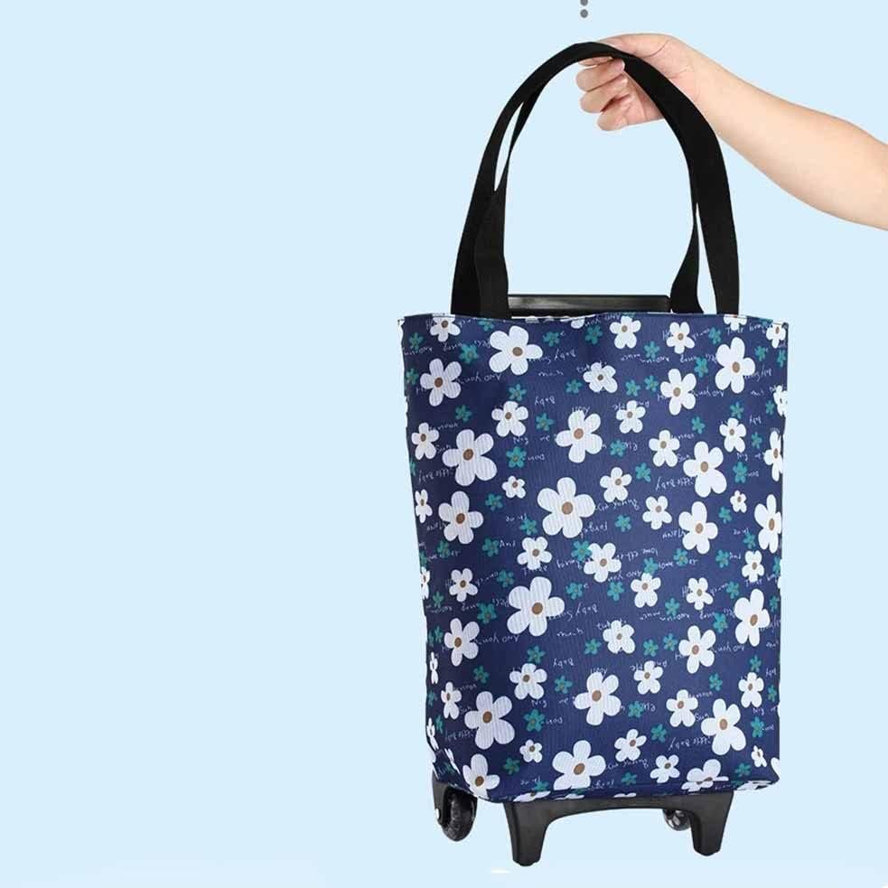 JSEIAJB Shopping Bag with Wheels Handbag Straps Folding Utility Trolley Grocery Cart Handle for Women Travel Trip Vacations Camping(E)