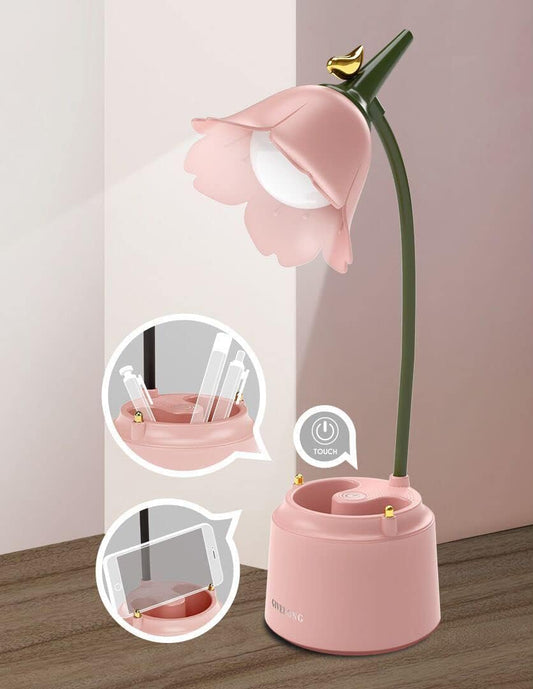Pink Desk Lamp, Rechargeable LED with USB Charging, 3 Color Modes & Stepless Dimming, Cute for College Dorm Bedroom Reading