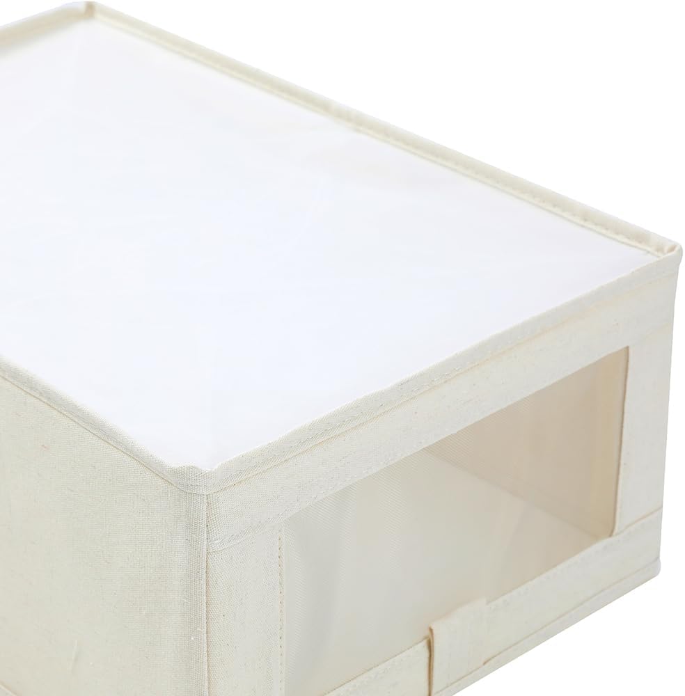 Storage Bins, 16L x 11W x 7H Inch Cotton & Linen Collapsible Storage Baskets with Window for Organizing Closet Shelf, Large Fabric Decorative Organizer and Sturdy Bottom Board,1 Pack