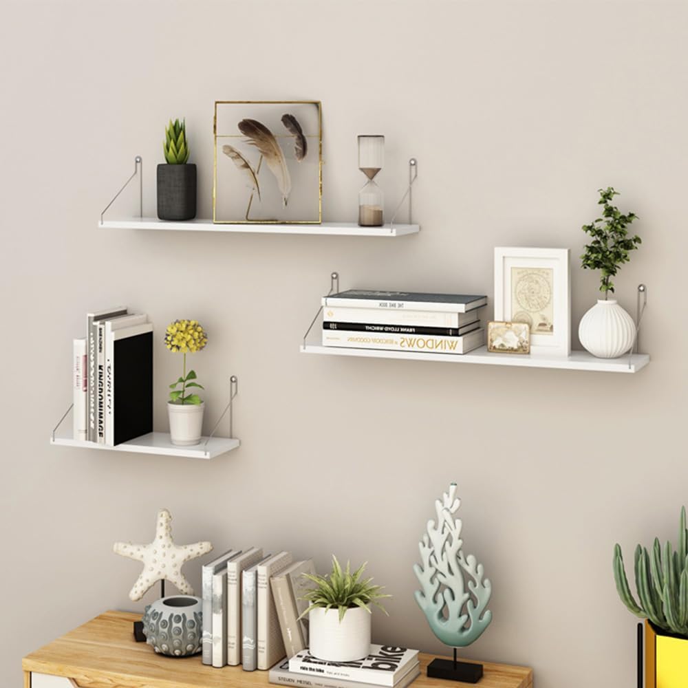 Dixiao 3Pack Wall Mounted Floating Shelves, White Shelves for Bedroom Modern Home Decor Wall Shelf (White, 30 * 15 * 1.5cm)
