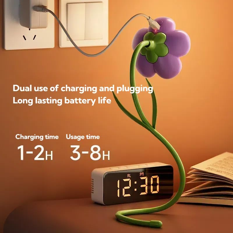 Birthday Gifts for Women,Sunflower Flower Lamp Rechargeable Cordless Led Reading Light,3-Colour Infinitely Dimming Small Night Light for Festival Gifts for Mom Girlfriend Grandma (Purple)