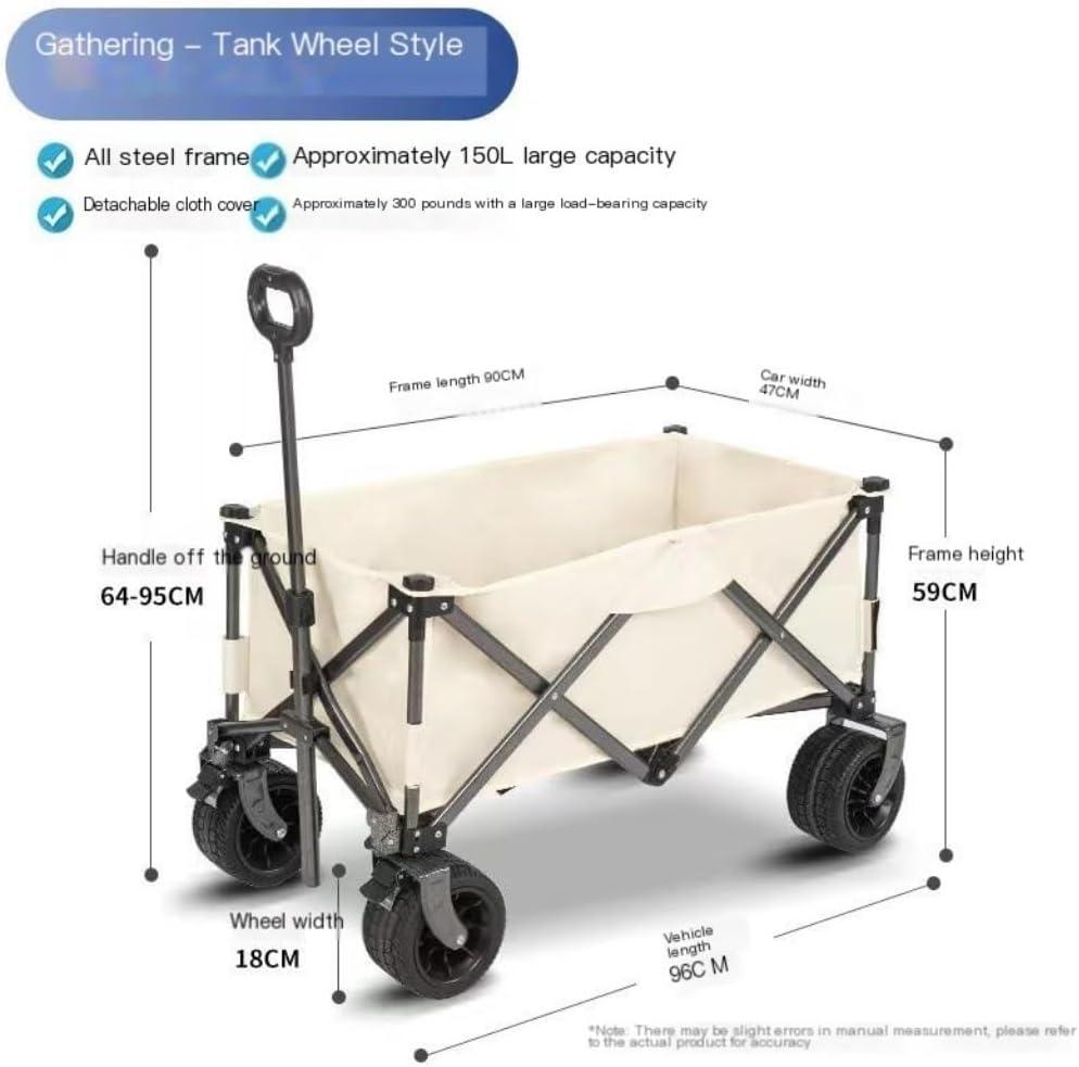 Portable Camping Cart,Outdoor Portable Beach Trolley Cart for Camping and Grocery Shopping Foldable Camper Van Gather Type Small Pull Cart (White)