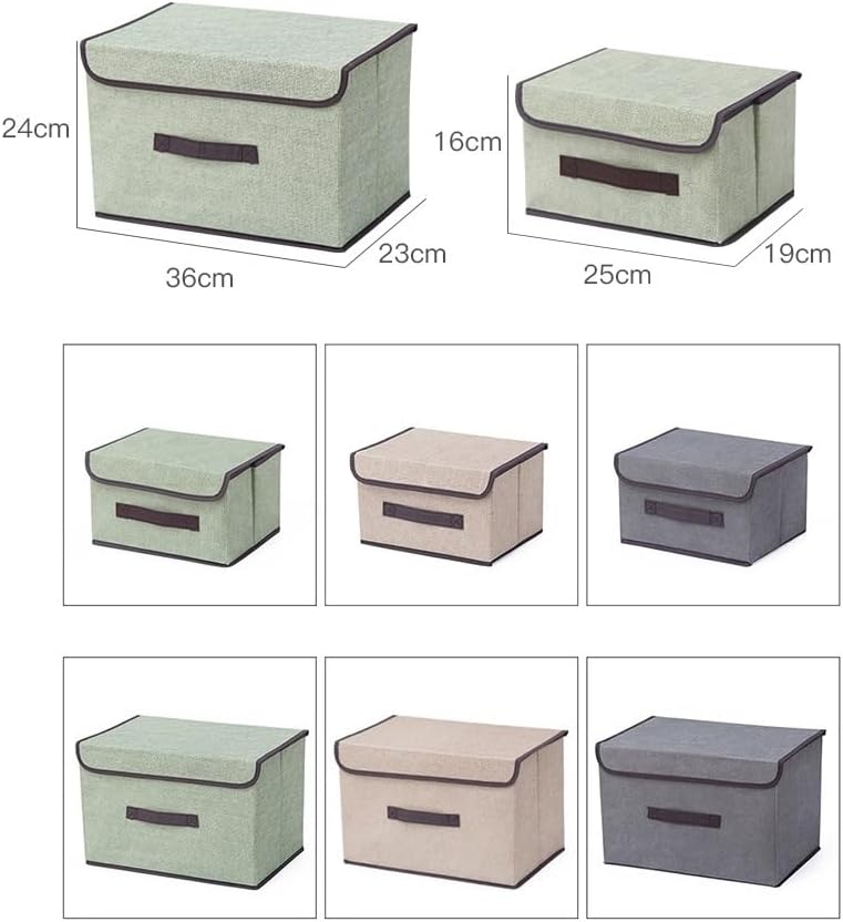 TONSHEN Foldable Hard Set of 3 (1 Gray+1 Green+1Beige) Storage Boxes Storing books, Clothing, Mini Underbed Storage Boxes (Small)