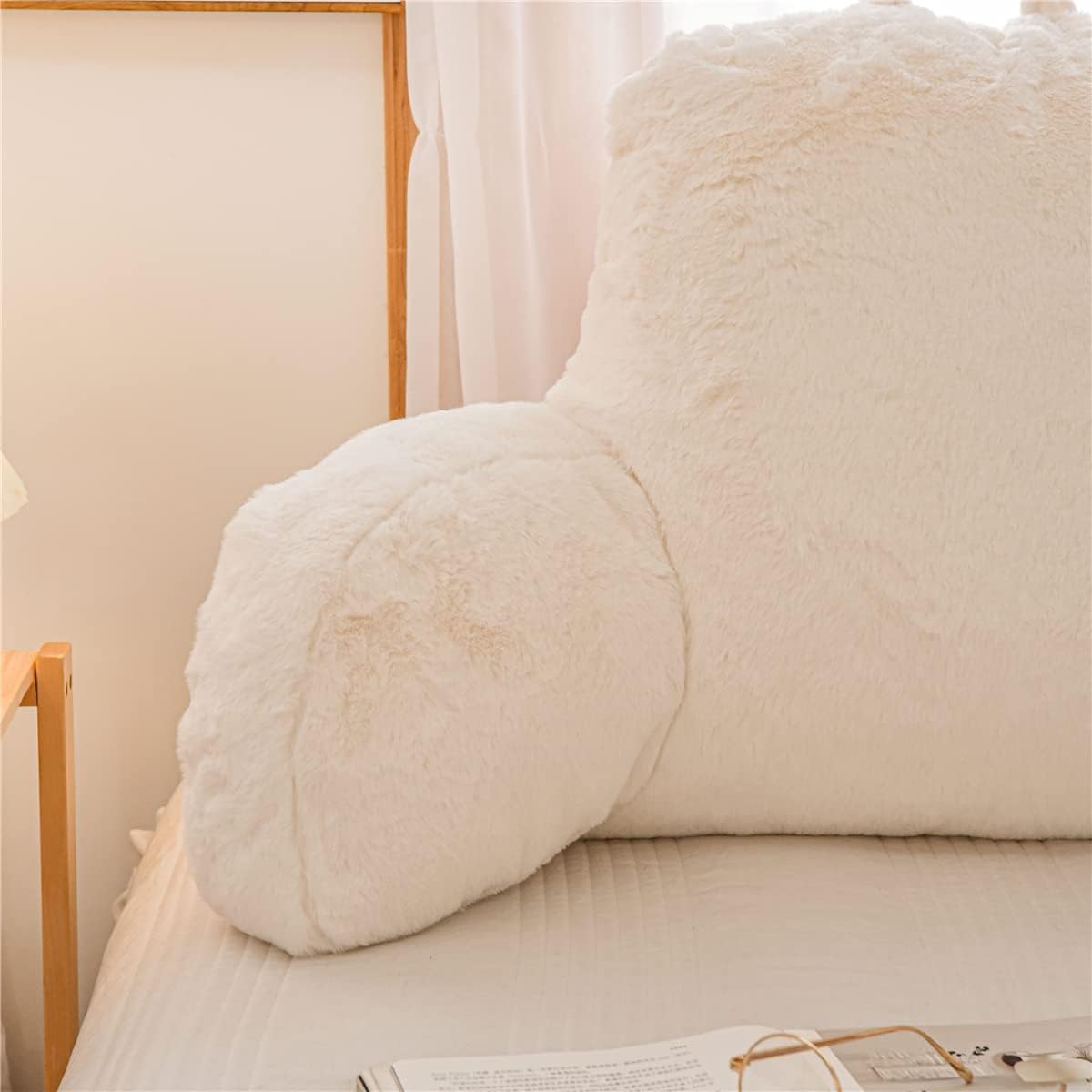 Btargot Extra Large Reading Pillow Bed Wedge Large Adult Backrest Lounge Cushion with Arms | Back Support for Sitting Up in Bed White