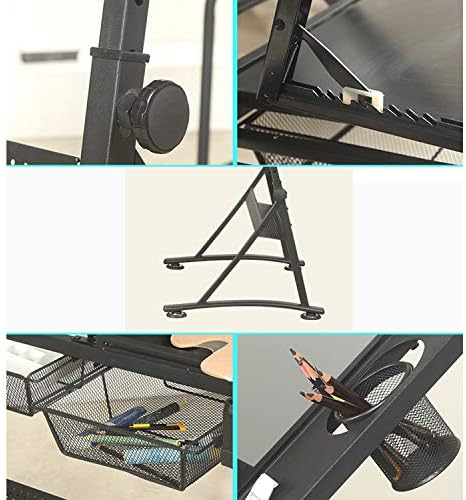 Drawing Tilting Tablet,Drafting Desk, Drafting Table with Storage, Height Adjustable Tiltable Art Desk, Glass Panel Drawing Desk, for Work Study Painting Craft Table