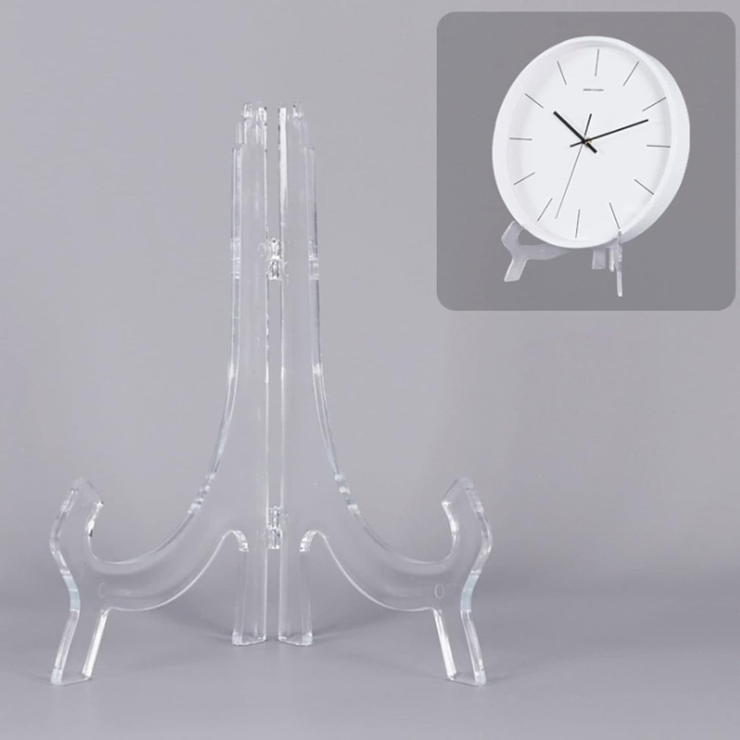 Clear Acrylic Display Stand, Round Clock Stand Acrylic Easel Stand for Picture Decorative Plate Book Photo Easel Flat Plates