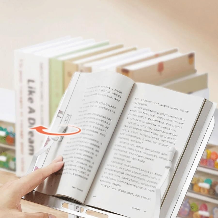 Adjustable Aluminum Bookshelf with Multiple Angles and Heights,Cooking Book Holder Desktop Reading Rack