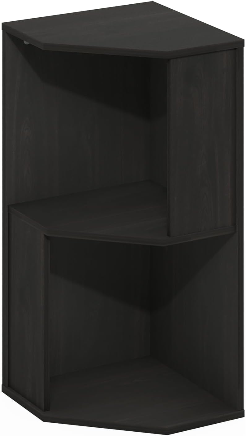 Furinno ECON Corner Shelf, 2-Tier Corner Book Shelf, Standing Storage Shelves, Cube Display Rack, Bookshelf, for Organization and Storage, Living Room, Home Office, Dark Espresso