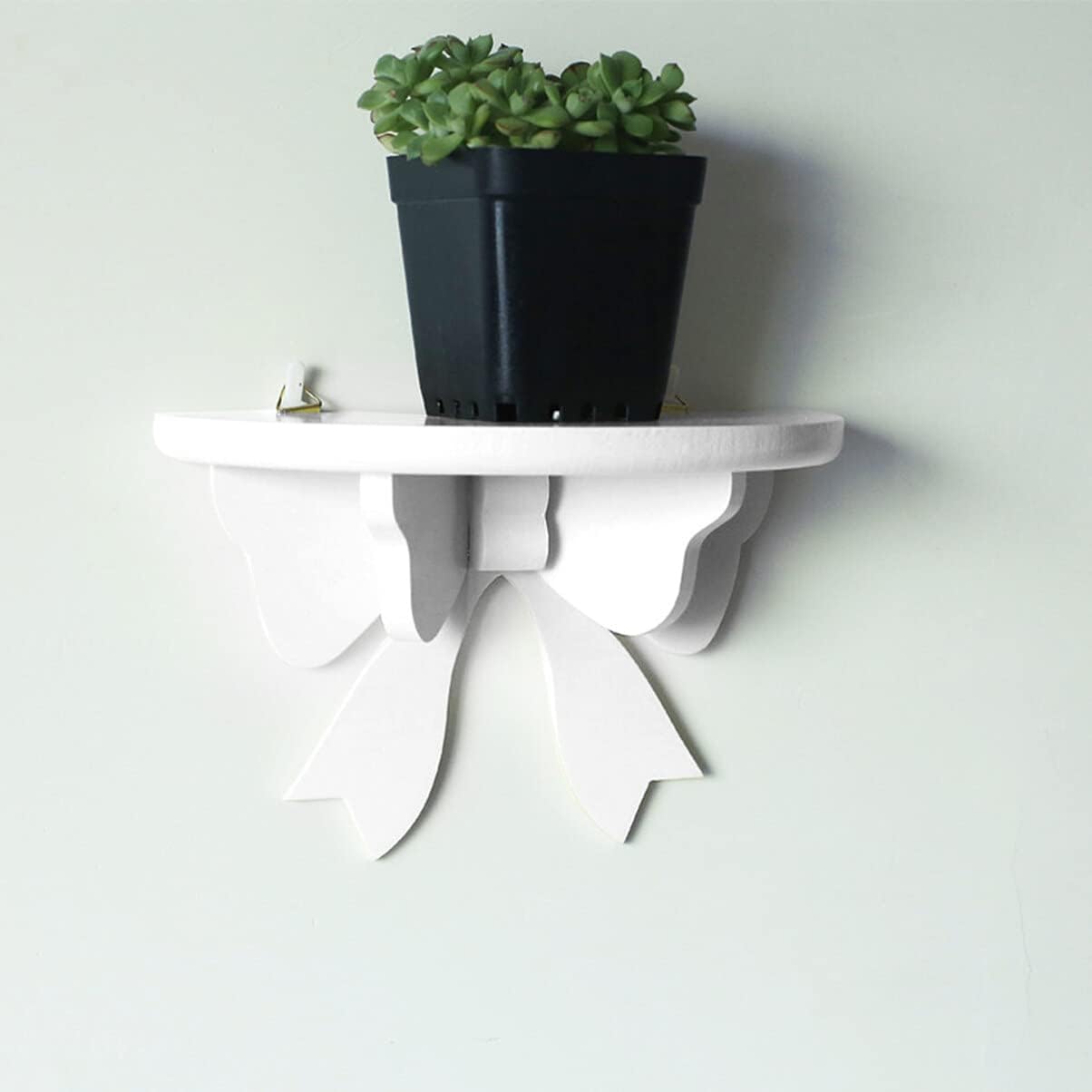 DOITOOL Wooden Floating Shelf Wall Mounted Nordic Style Butterfly Semicircle Storage Shelf for Wall for Bathroom Bedroom Kitchen Living Room (White)