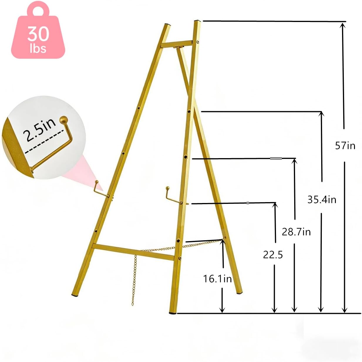 43.5" Gold Easel Stand for Sign–Adjustable Floor Heavy Duty Metal Display Easel for Wedding Signs, Art, Posters, Pictures Welcome Signs 4-Tier Height Display Easel for Parties & Galleries