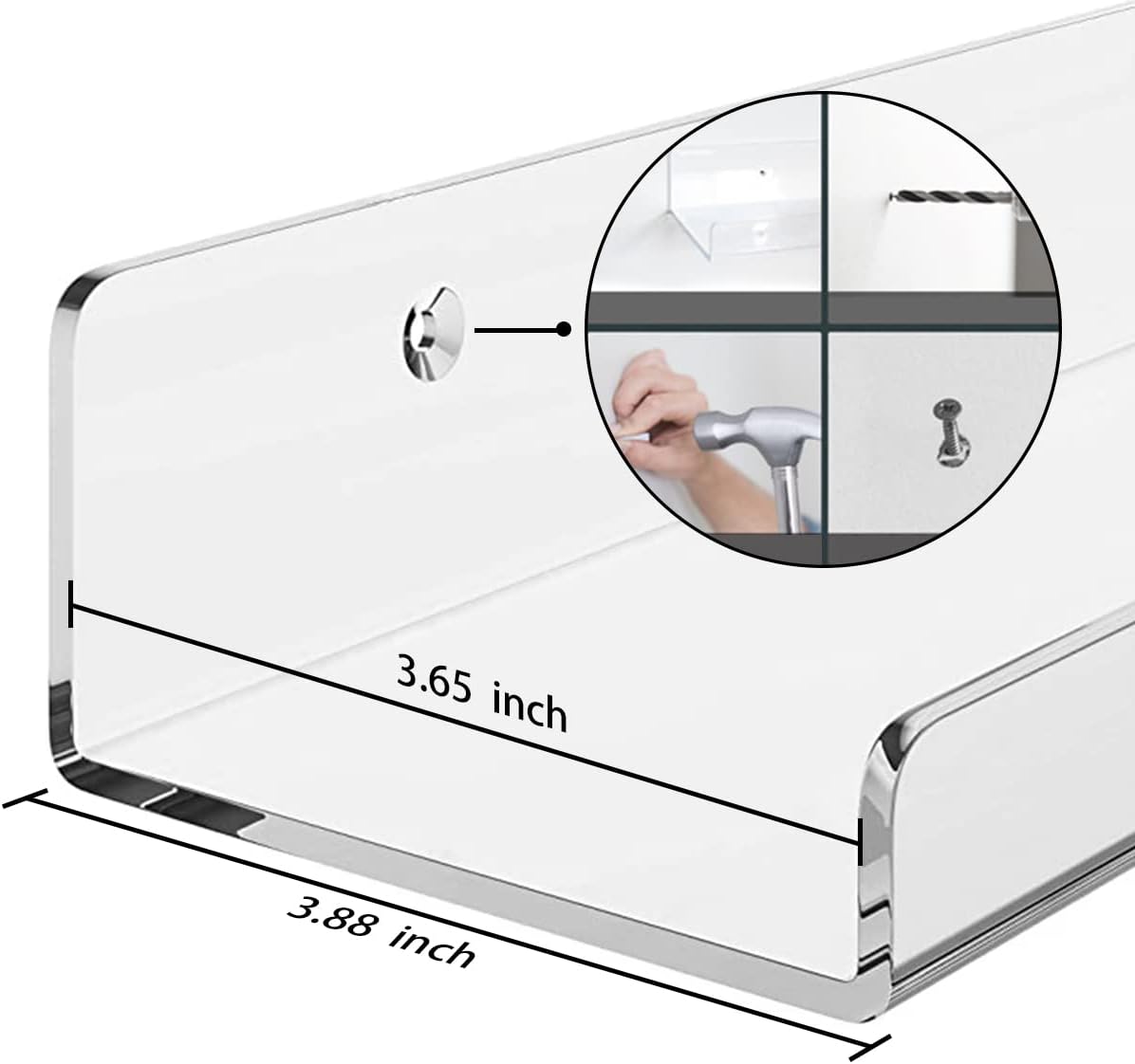 Acrylic Floating Wall Ledge Shelf, Clear Bathroom Storage Shelves Display,Acrylic 15" Invisible Bookshelf (2pack)