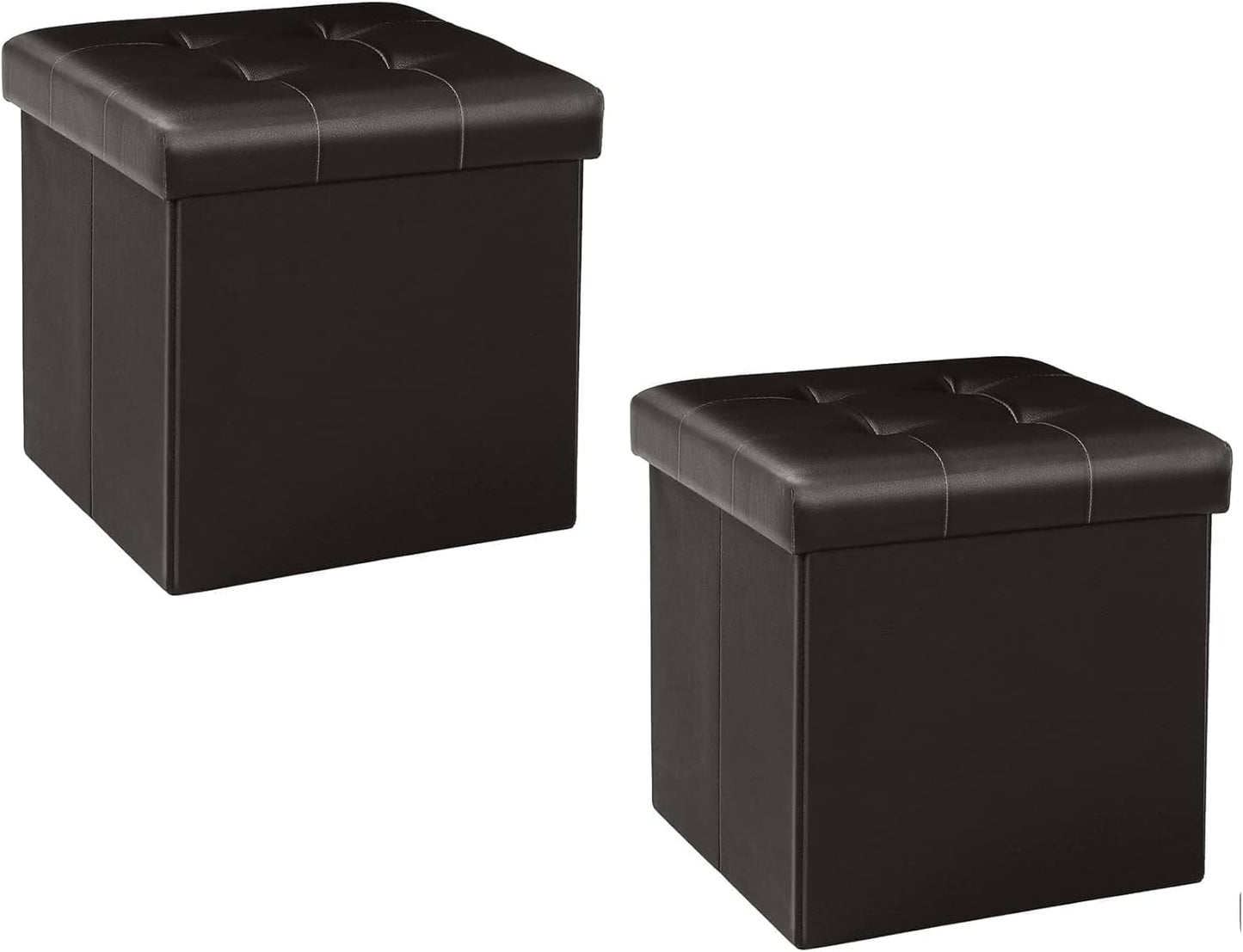 B FSOBEIIALEO Storage Ottoman Small Cube Foot Rest Seat Faux Leather, Brown 12.6"X12.6"X12.6" (2 Pack)