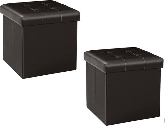 B FSOBEIIALEO Storage Ottoman Small Cube Foot Rest Seat Faux Leather, Brown 12.6"X12.6"X12.6" (2 Pack)